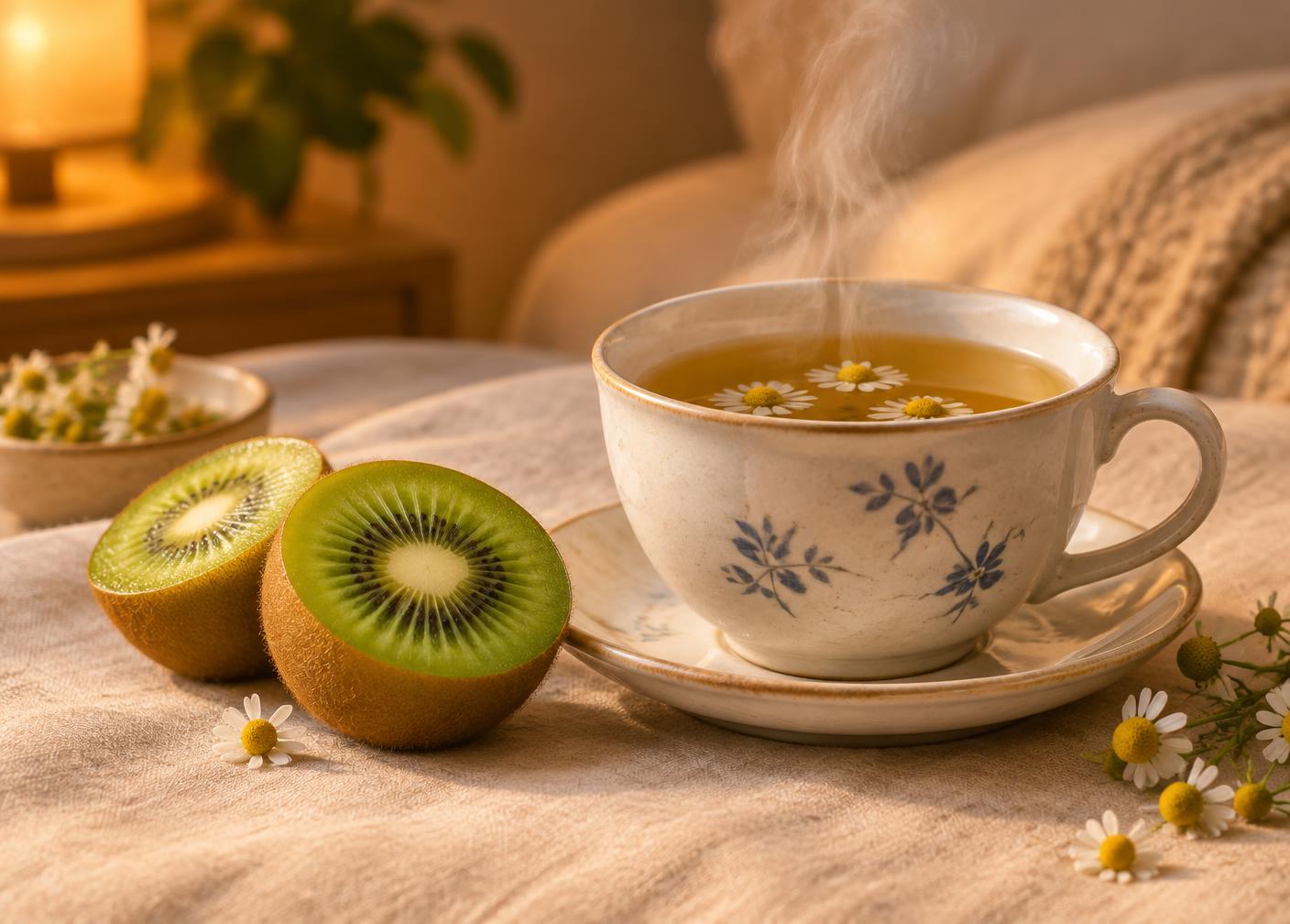 Chá de camomila e kiwi fresco